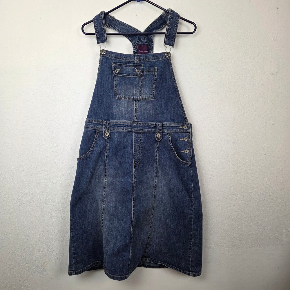 Gloria‎ Vanderbilt Womens Denim Overall Dress Blue Pinafore Jumper Medium Wash